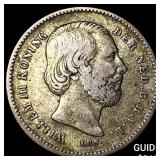 1890 Netherlands Silver 25 Cents Without Dot