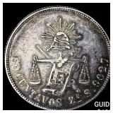 1877-Zs-S Mexico Silver 50 Centavos Balance Scale