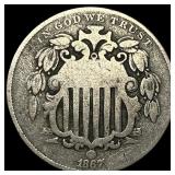 1867 RAYS Shield Nickel NICELY CIRCULATED