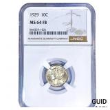 1929 Mercury Silver Dime NGC MS64 FB