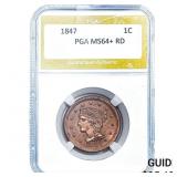 1847 Braided Hair Large Cent PGA MS64+ RD