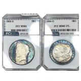 [2 Coins] 1884-1922 Peace & Morgan $1 SEGS MS65-66