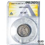 1857-O Seated Liberty Quarter ANACS VF35