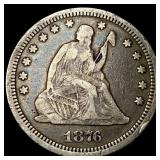 1876-CC Silver Seated Liberty Quarter NEARLY  UNC