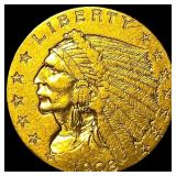1908 Indian Head $2.5 Gold Quarter Eagle NEARLY UN