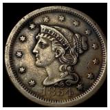 1854 Braided Hair Large Cent CLOSELY  UNCIRCULATE