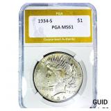 1934-S Silver Peace Dollar PGA MS61