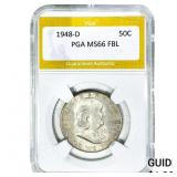 1948-D Franklin Half Dollar PGA MS66 FBL