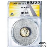 1926 Mercury Silver Dime ANACS MS62
