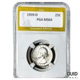 1939-D Washington Silver Quarter PGA MS64