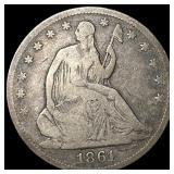 1861 Silver Seated Liberty Half Dollar NICELY  CI