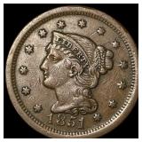 1851 Braided Hair Large Cent NEARLY UNCIRCULATED