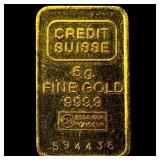 Credit Suisse 5g Gold Bar 999.9 Fine Gold HIGH GRA