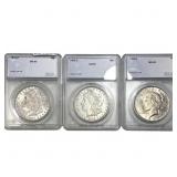 [3 Coins] 1879-1923 Peace & Morgan $1 SEGS AU/MS55