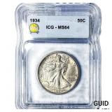 1934 Walking Liberty Half Dollar ICG MS64