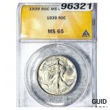 1939 Walking Liberty Half Dollar ANACS MS65