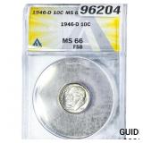 1946-D Roosevelt Dime ANACS MS66 FSB