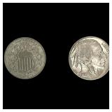 [2 Coins] 1868-1916 Buffalo & Victory 5C