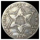 1858 Silver Three-Cent Piece ABOUT UNCIRCULATED