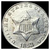 1853 Silver Three-Cent Piece NEARLY  UNCIRCULATED