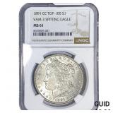 1891-CC Morgan Silver Dollar NGC MS61 Spitting Eag