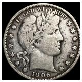 1906-S Silver Barber Half Dollar NEARLY  UNCIRCUL