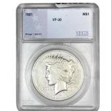 1921 Silver Peace Dollar SEGS VF30