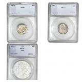 [3 Coins] 1878-1936 U.S. Lot 5C-$1 SEGS M62-66