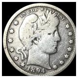 1894-S Silver Barber Quarter NICELY CIRCULATED