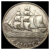 1936 Poland Silver 2 Zote HIGH GRADE