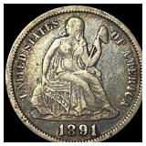 1891 Silver Dime (Seated Liberty) NEARLY UNCIRCULA