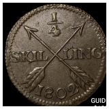 1802 Sweden Gustav IV Adolf Copper 1/4 Skilling