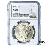 1925 Silver Peace Dollar NGC MS64