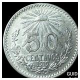 1919 Mexico Silver 50 Centavos