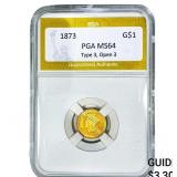 1873 Type 3 Dollar PGA MS64 Type 3, Open 3