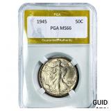 1945 Walking Liberty Half Dollar PGA MS66