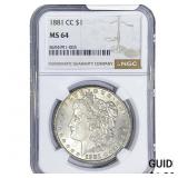1881-CC Morgan Silver Dollar NGC MS64