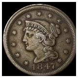 1847 Braided Hair Large Cent NEARLY UNCIRCULATED