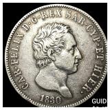 1830 Italian States Carlo Feilce SIlver 5 Lire