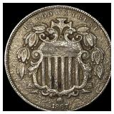 1867 Shield Nickel NEARLY UNCIRCULATED
