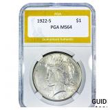 1922-S Silver Peace Dollar PGA MS64