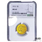 1913 $5 Gold Half Eagle NGC MS62
