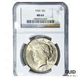 1924 Silver Peace Dollar NGC MS63
