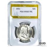 1951 Franklin Half Dollar PGA MS65 FBL