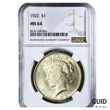1922 Silver Peace Dollar NGC MS64
