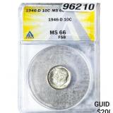 1946-D Roosevelt Dime ANACS MS66 FSB