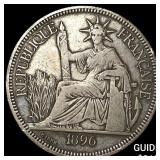 1896A French Indo-China Silver 5 Piastre