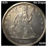 1839 No Drapery Seated Lib. Half Dollar NEARLY UNC