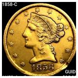 1858-C $5 Gold Half Eagle CHOICE AU