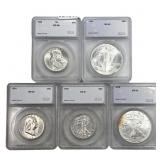 [5 Coins] 1942-2009 U.S. Walk. Lib., Frank., Silve